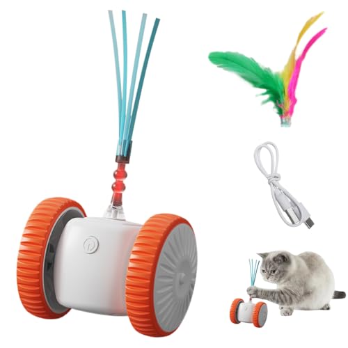 DONGKER Interaktives Katzenspielzeug, Elektrisch Smart Katzen Spielzeug mit LED-Licht und Ersatzfedern, USB Wiederaufladbar Spielzeugauto für Hunde und Katzen, Geschenke für Katzen und Hauskatzen von DONGKER