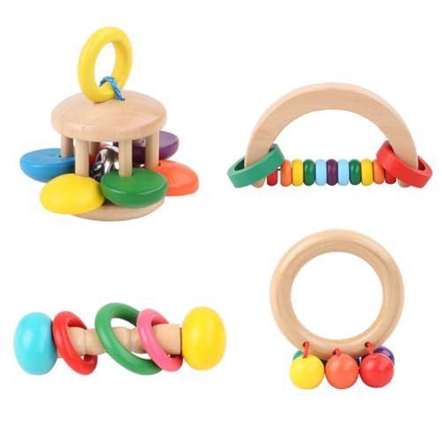 DONGKER Kaninchen Spielzeug, 4 Stück Holz Kaninchenspielzeug Beschäftigung, 4, Käfig Kauspielzeug für Hasen, Chinchillas, Hamster, Ratten und andere Kleintiere von DONGKER