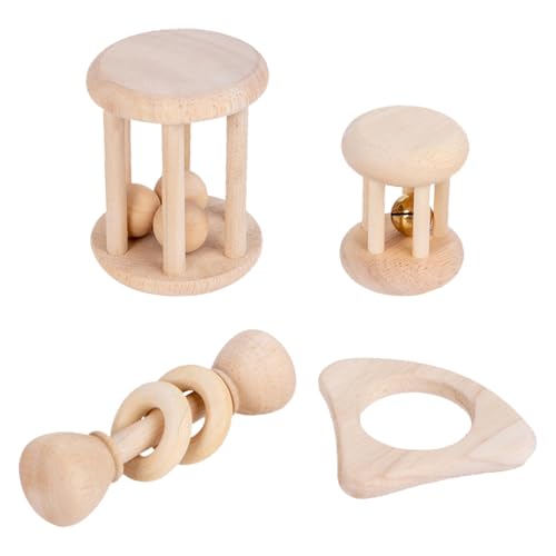 DONGKER Kaninchen-Spielzeug, 4 Stück Holz Kleintiere Kauspielzeug, Natürliches Hasenspielzeug für Chinchillas, Hamster und Kleintiere, die drinnen und draußen mit den Zähnen knirschen von DONGKER