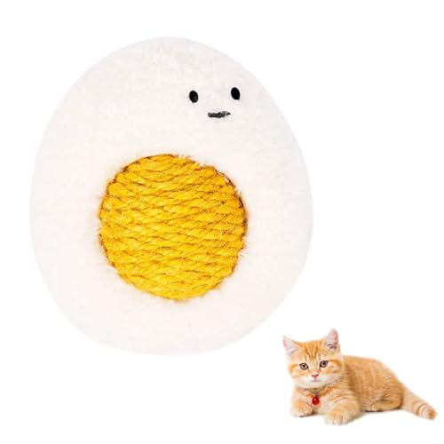 DONGKER Katzen Kratzspielzeug, Kratzkugel in Gekochten-Ei-Form, Katzenbälle aus Jute-Seilen und Plüsch für Hauskatzen, interaktives Bereicherungsspiel (enthält eine kleine Menge Katzenminze) von DONGKER