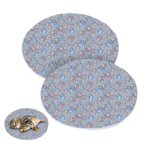 DONGKER Katzenbett, 2 Stuck Rund Plüsch Katzenkissen, Ø40cm, Doppelseitiges Korallenvlies Katzen Schlafplatz Matte für Betten, Kratzbäume, Kisten, Sofas, zum Faulenzen von DONGKER