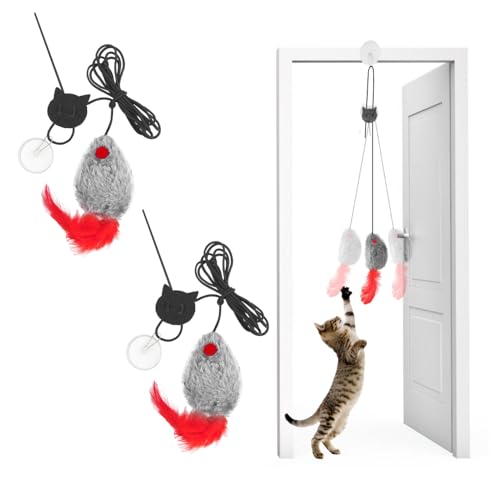 DONGKER Katzenspielzeug Selbstbeschäftigung, 2 Stück Hängende Türrahmen Elastische Maus mit Quietschgeräusch, Interaktives Katzenspielzeug Maus mit Federschwanz für Katzenauslauf und gegen Langeweile DONGKER Katzenspielzeug Selbstbeschäftigung, 2 Stück Hängende Türrahmen Elastische Maus mit Quietschgeräusch, Interaktives Katzenspielzeug Maus mit Federschwanz für Katzenauslauf und gegen Langeweile von DONGKER