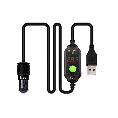 DONGKER Mini Aquarium Heizung, 10W 5V 2A USB Aquarium Heizstab, Aquarium Heizer mit LED-Anzeige, Quarzglas Tauchthermostat für 3L Aquarium von DONGKER