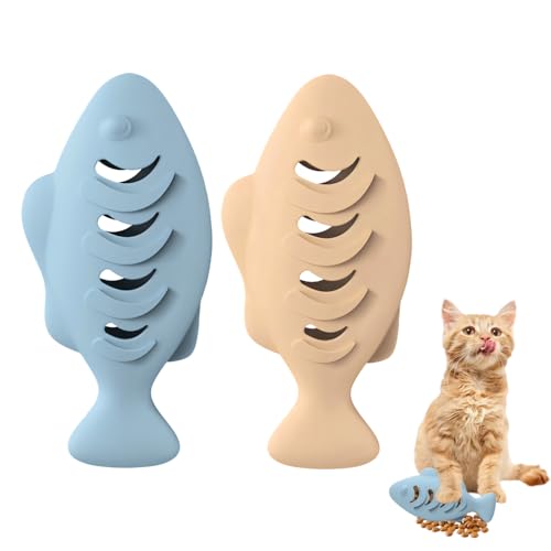 DONGKER Silikon Katzenspielzeug, 1/2 Stuck Multifunktionaler Interaktives Leckerli-Spender für Katzen, Langlebiges Futterspielzeug für die Zahnreinigung von Hauskatzen/Kätzchen von DONGKER
