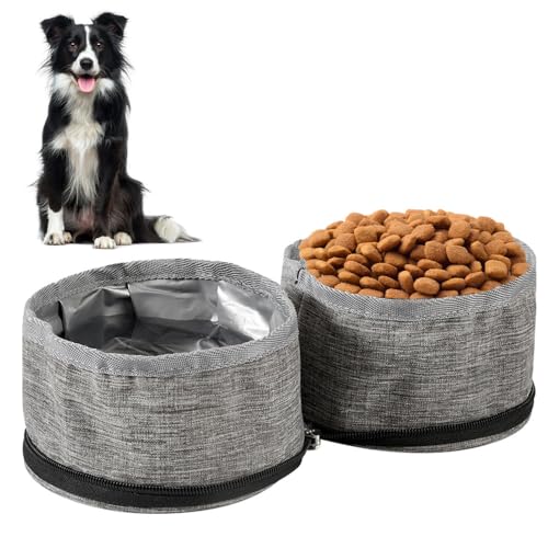 Faltbare Reisenäpfe Hunde, 1 Stück Tragbare Hundenapf mit Haken, ø14,5cm, Wasser-/Futternapf mit Reißverschluss für Katzen,Hunde Reise Wanderungen and Camping von DONGKER