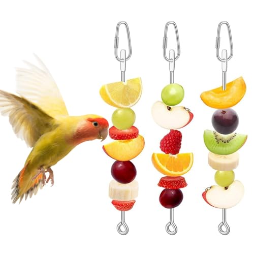 Fruchthalter für Vögel, 3 Stück Edelstahl Lebensmittelhalter, 23cm Lange, Kleines Tier Obst und Gemüsehalter für Vögel, Papageien, Wellensittiche, Sittiche, Nymphensittiche(Kein Obst) von DONGKER