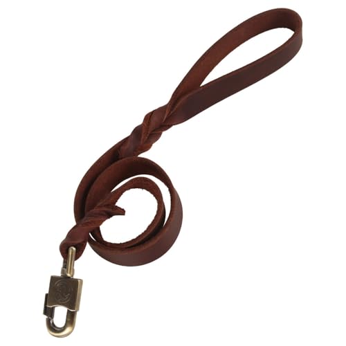 Hundeleine Leder, 90cm Kurze Hunde Führleine, 2,5cm Breite, Strapazierfähige Lederleine mit 360° drehbarem Schnellhaken für mittelgroße und große Hunde beim Spazierengehen, Laufen und Training von DONGKER