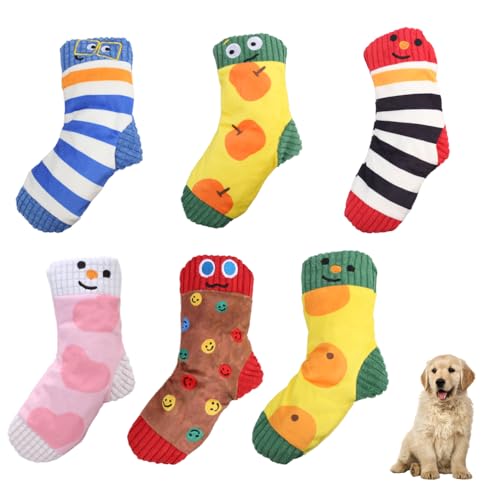 Hundespielzeug Quietschend, 6 Stück Plusch Hunde Quietschspielzeug Socken, Interaktives Kauspielzeug für kleine und mittelgroße Hunde und Katzen, tägliche Spiele, Trainingsbelohnung von DONGKER