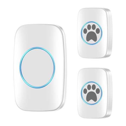 Kabellose Berührt Katzenklingel/Hundeklingel Buzzer, Intelligenter LED-Blitz Türklingel für Hunde Wasserdicht Türglocke mit 300 m Reichweite, 60 Klingeltöne und 5 Stufen Einstellbare Lautstärke von DONGKER