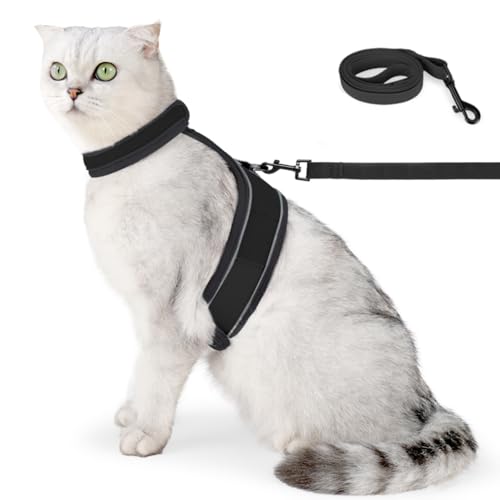 Katzengeschirr und Leine-Set, Reflektierende Softgeschirr für Katze, Katzen-Brustgeschirr mit D-förmiger Metallschnalle für Katzen, Spaziergänge, Jogging, Trainingsaktivitäten von DONGKER