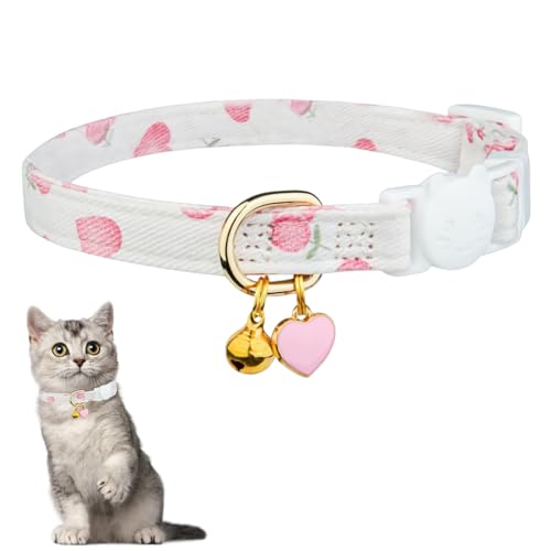 Katzenhalsband, 1 Stuck Verstellbare Katzen Halsbänder mit Sicherheitsverschluss, Sicherheitshalsband mit Glöckchen und Erdbeerherz-Anhänger für Katzen, Kätzchen Katzenhalsband, 1 Stuck Verstellbare Katzen Halsbänder mit Sicherheitsverschluss, Sicherheitshalsband mit Glöckchen und Erdbeerherz-Anhänger für Katzen, Kätzchen von DONGKER