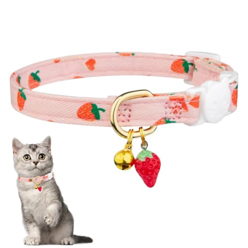 Katzenhalsband, 1 Stuck Verstellbare Katzen Halsbänder mit Sicherheitsverschluss, Sicherheitshalsband mit Glöckchen und Erdbeerherz-Anhänger für Katzen, Kätzchen Katzenhalsband, 1 Stuck Verstellbare Katzen Halsbänder mit Sicherheitsverschluss, Sicherheitshalsband mit Glöckchen und Erdbeerherz-Anhänger für Katzen, Kätzchen von DONGKER