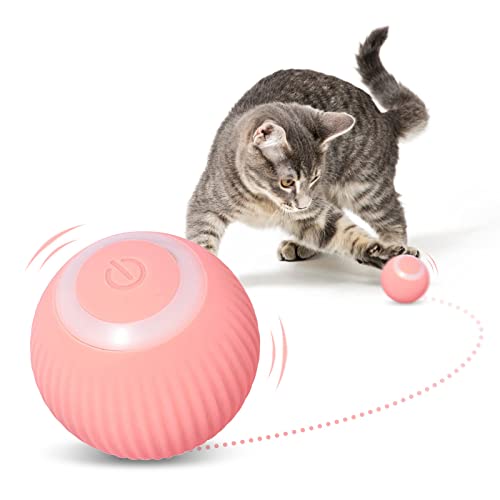 DONGKER Katzenspielzeug Ball, 360° Selbstdrehender Elektrisch Katzenball, USB Wiederaufladbares, Lustiges Bälle Spielzeug für Katzen Jagdübungen (Rosa) von DONGKER
