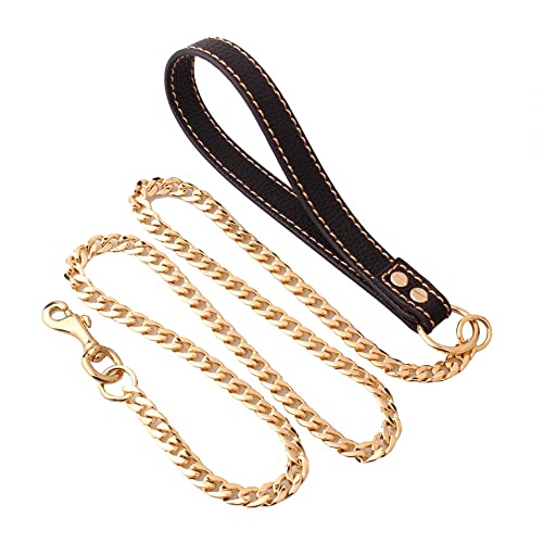 Hundeleine Kette, 1,3m/4ft Metall Hunde Übungsleine, Trainingsleine mit PU-Leder Griffe für Kleine Mittlere Große Schwere Hunde Hundeleine Kette, 1,3m/4ft Metall Hunde Übungsleine, Trainingsleine mit PU-Leder Griffe für Kleine Mittlere Große Schwere Hunde von DONGKER