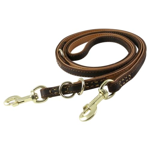 Leder Hundeleine, 1,9m Multifunktionale Hunde Leine, Breite 1,5cm, Verstellbar/Freihändig/Doppelte Hundeleine zum Umhängen für große, mittelgroße und kleine Hunde von DONGKER