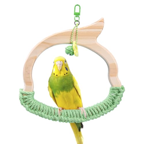 Trapezschaukel, Holz Vogel Schaukel Spielzeug mit Glocke, Hängende Schaukelspielzeug für Sittiche, Papageien, Wellensittiche, Nymphensittiche, Conures, Unzertrennliche von DONGKER