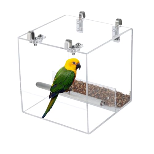 Wellensittiche Futterspender, Hanged Automatische Vogelfütterung, No Mess Transparent Vogelfutterhaus mit Sitzstange für Sittiche, Kanarienvögel, Nymphensittiche, Papageien, Finken von DONGKER