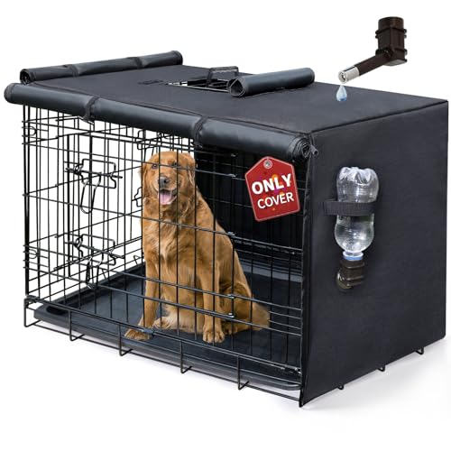 DONORO 76,2 cm Hundekäfigabdeckung, wasserdichte Abdeckung für Hundehütten, 600D, robuste Hundekäfigabdeckung, universelle Passform für die meisten Drahtkäfige (76,2 cm schwarze Abdeckung) von DONORO