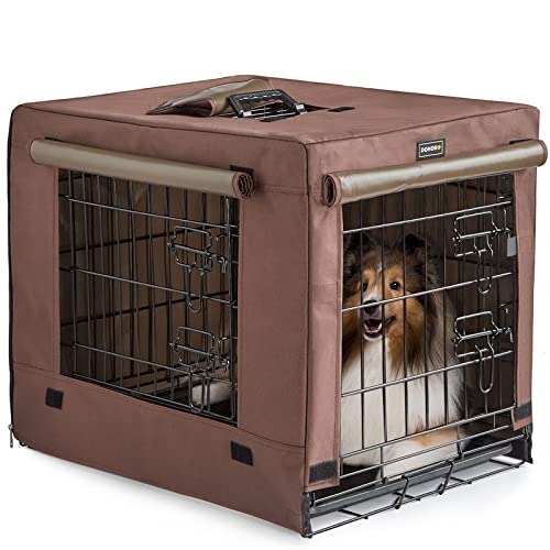 DONORO Hundekäfig-Set für kleine Hunde im Innenbereich, mit Hundekäfigabdeckung, Doppeltür-Hundehütten & Häuser für Welpen und Katzen, Faltbare Metallkontur-Hundekäfige (76,2 cm) von DONORO