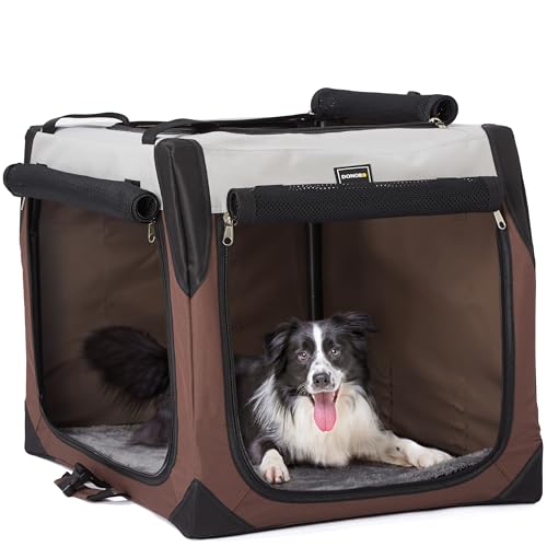 DONORO Hundekäfig für mittelgroße Hunde, tragbar, zusammenklappbar, mit drei Türen, weiche Seiten, für Indoor-Training und Outdoor-Reisen, Größe M (91,4 x 61 x 58,4 cm) von DONORO