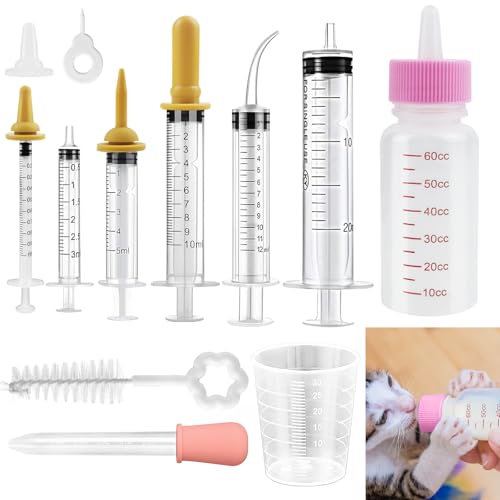 DONQL Aufzuchtflasche Kitten, Aufzuchtflasche Katze 60ml, 5 Mini-Nippel mit Spritzen Messbecher Tropfer, Aufzuchtflasche Hund, Katzen Flasche, Kitten Milch Aufzucht für Welpen, Kätzchen, Eichhörnchen DONQL Aufzuchtflasche Kitten, Aufzuchtflasche Katze 60ml, 5 Mini-Nippel mit Spritzen Messbecher Tropfer, Aufzuchtflasche Hund, Katzen Flasche, Kitten Milch Aufzucht für Welpen, Kätzchen, Eichhörnchen von DONQL
