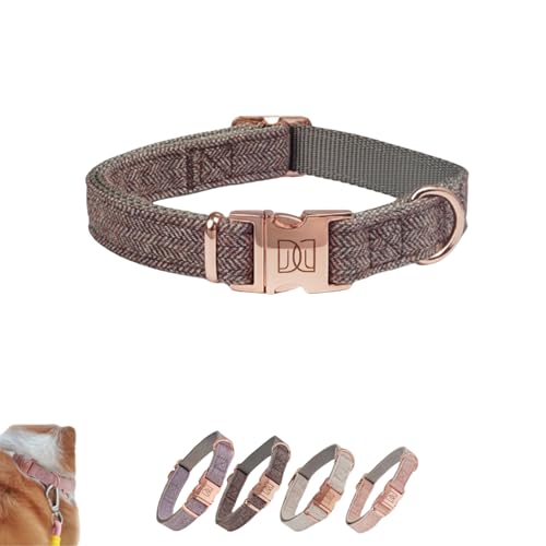 DOOMANLOAD Verstellbares Premium-Hundehalsband, intelligenter ID-Ring, langlebige rotgoldene Schnalle, bequemer Twill, für kleine, mittelgroße und große Hunde (Braun, Größe M) von DOOMANLOAD
