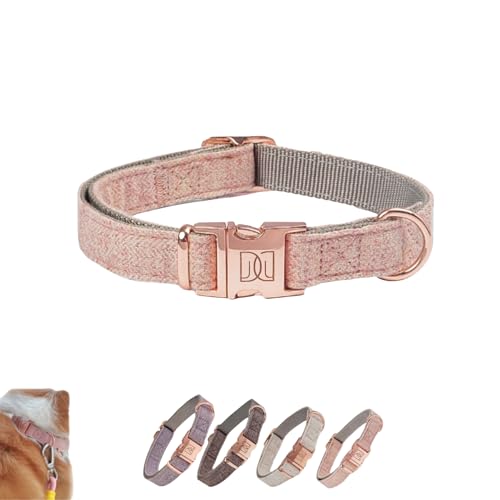 DOOMANLOAD Verstellbares Premium-Hundehalsband, intelligenter ID-Ring, langlebige rotgoldene Schnalle, bequemer Twill, für kleine, mittelgroße und große Hunde (Rosa, M) von DOOMANLOAD