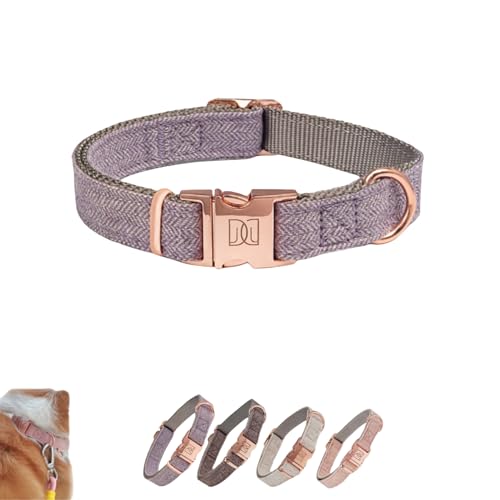 DOOMANLOAD Verstellbares Premium-Hundehalsband, intelligenter ID-Ring, langlebige rotgoldene Schnalle, bequemer Twill, für kleine, mittelgroße und große Hunde (lila, mittelgroß) von DOOMANLOAD