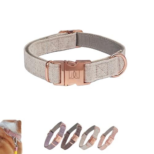 DOOMANLOAD Verstellbares Premium-Hundehalsband, intelligenter ID-Ring, langlebige rotgoldene Schnalle, bequemer Twill, für kleine, mittelgroße und große Hunde (weiß, klein) von DOOMANLOAD