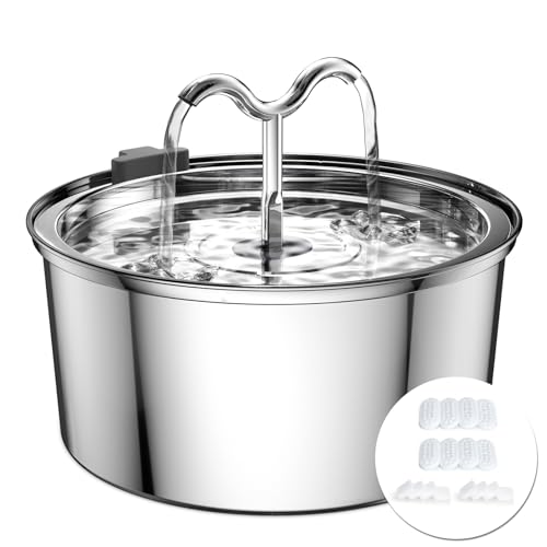 DOOOB Katzenwasserbrunnen, 3,2L/3,061.7 g Edelstahl Haustier Wasserspender Automatischer Metall Hund Trinkbrunnen Wassernapf mit 8 Filtern & 8 Schwämmen und Ultra-leiser Pumpe DOOOB Katzenwasserbrunnen, 3,2L/3,061.7 g Edelstahl Haustier Wasserspender Automatischer Metall Hund Trinkbrunnen Wassernapf mit 8 Filtern & 8 Schwämmen und Ultra-leiser Pumpe von DOOOB