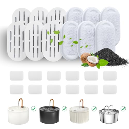 DOOOB Katzenwasserbrunnenfilter, 24 Stück, kompatibel mit DOOOB Edelstahl-Katzen-Wasserbrunnen, Haustier-Wasserbrunnenfilter (12 Filter & 12 Schwämme), 60 Gramm, Katze von DOOOB