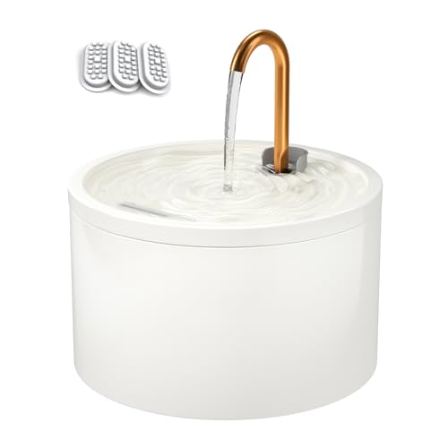 DOOOB Keramik Katze Wasserbrunnen, 2.1L/2,012.8 g Keramik Katzenbrunnen, Automatischer Keramikwasserbrunnen für Katzen, Haustier Wasserbrunnen mit Ultra-leiser Pumpe und 1 Filter & Schwamm (Weiß) von DOOOB