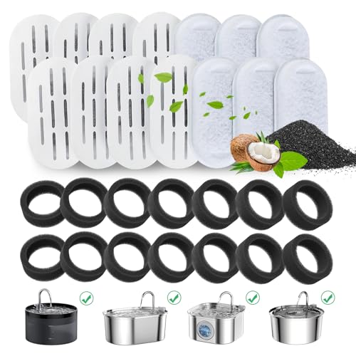 Katzenwasserbrunnenfilter, 28 Stück Katzenbrunnenfilter, Katzenbrunnen-Ersatzfilter für 2 l und 3,2 l Edelstahl-Katzen-Wasserbrunnen, Haustier-Wasserbrunnenfilter (14 Filter und 14 Schwämme) von DOOOB