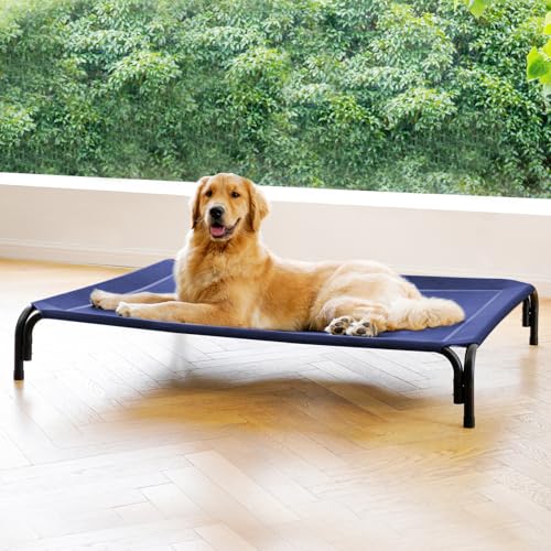 Erhöhtes Hundebett, erhöhtes Outdoor-Hundebett für extra große Hunde, Installation erfordert kein Werkzeug, Rahmen mit waschbaren, kühlenden, atmungsaktiven Netz-Anti-Rutsch-Füßen, Haustierbett für von DOPEDIO
