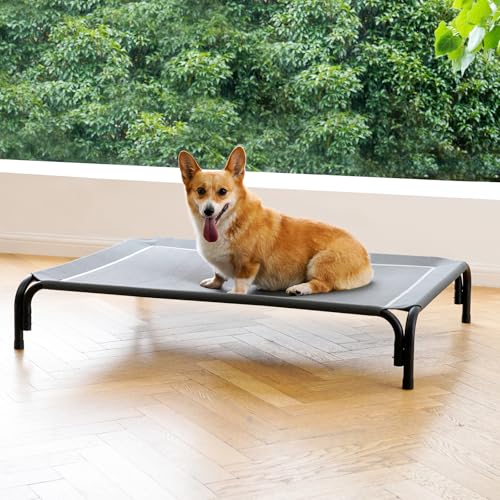 Erhöhtes Hundebett, erhöhtes Outdoor-Hundebett für mittelgroße Hunde, Installation erfordert kein Werkzeug, Rahmen mit waschbaren, kühlenden, atmungsaktiven Netz-Anti-Rutsch-Füßen, Haustierbett für von DOPEDIO