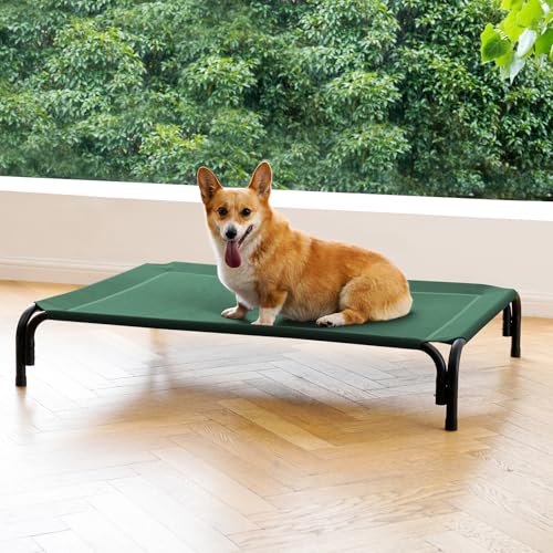 Erhöhtes Hundebett für den Außenbereich, für mittelgroße Hunde, Installation erfordert kein Werkzeug, Rahmen mit waschbaren, kühlenden, atmungsaktiven Netz-Anti-Rutsch-Füßen, Haustierbett für den von DOPEDIO