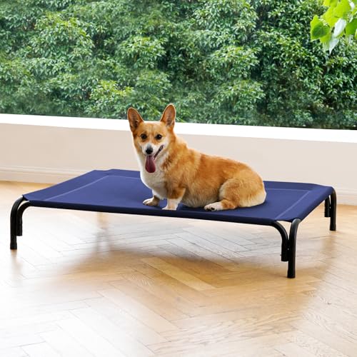 Erhöhtes Hundebett für den Außenbereich, für mittelgroße Hunde, Installation erfordert kein Werkzeug, Rahmen mit waschbaren, kühlenden, atmungsaktiven Netz-Anti-Rutsch-Füßen, Haustierbett für den von DOPEDIO