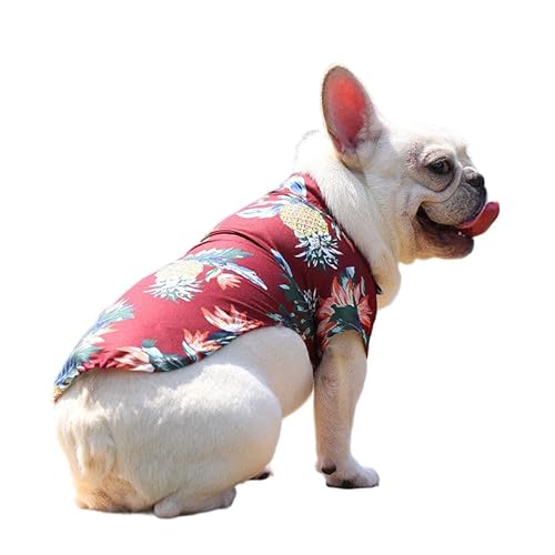 1 x Haustier-Shirt, hawaiianisches Haustier-Polo-T-Shirt, hawaiianische Haustierkleidung, Strand, Kokosnussbaum-Druck, Haustier-Sommer-Shirt, Größe M, Rot) von DOPI