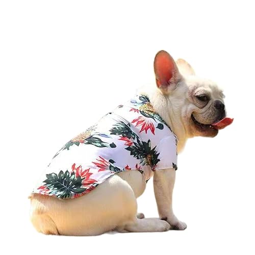 1 x Haustier-Shirt, hawaiianisches Haustier-Polo-T-Shirt, hawaiianische Haustierkleidung, Strand, Kokosnussbaum-Druck, Haustier-Sommer-Shirt, Größe M, Weiß von DOPI