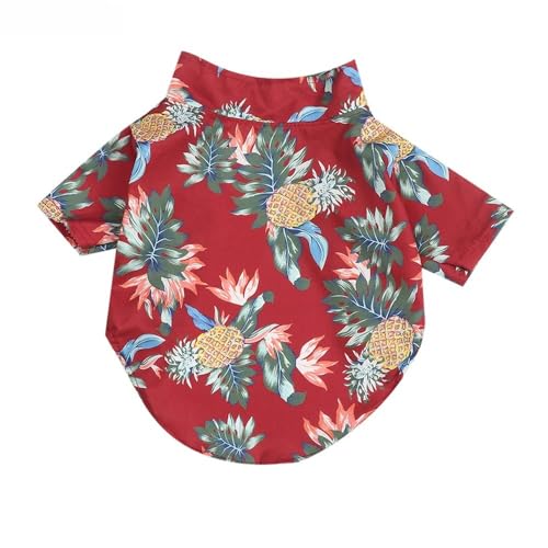 1 x Haustier-Shirt, hawaiianisches Haustier-Polo-T-Shirt, hawaiianische Haustierkleidung, Strand, Kokosnussbaum-Druck, Haustier-Sommerhemd (3XL, Rot) von DOPI