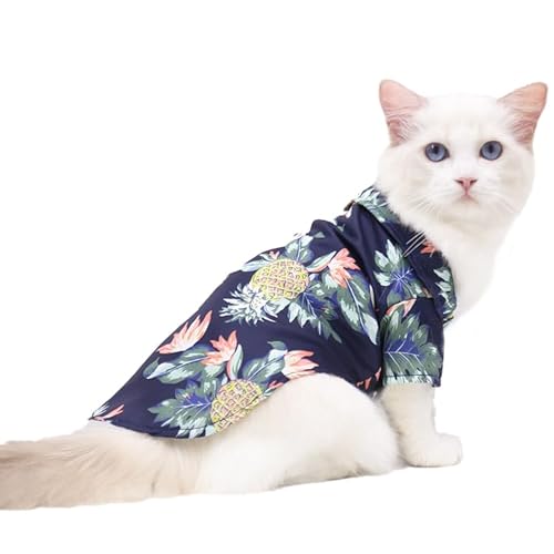 1 x Haustier-Shirt, hawaiianisches Haustier-Polo-T-Shirt, hawaiianische Haustierkleidung, Strand, Kokosnussbaum-Druck, Haustier-Sommerhemd (L, Königsblau) von DOPI