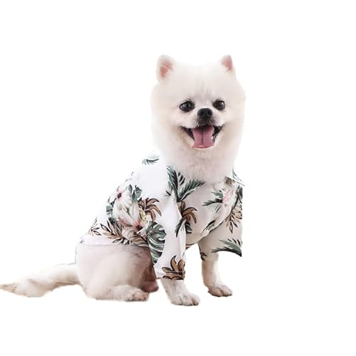 1 x Haustier-Shirt, hawaiianisches Haustier-Polo-T-Shirt, hawaiianische Haustierkleidung, Strand, Kokosnussbaum-Druck, Haustier-Sommerhemd (XXL, Weiß) von DOPI