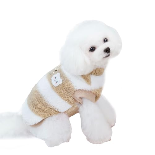 DOPI Hund Winter Warme Kleidung Gestreifte Weste Niedlich Kleine Bär Muster Plüsch Pullover (Braun, Medium) von DOPI