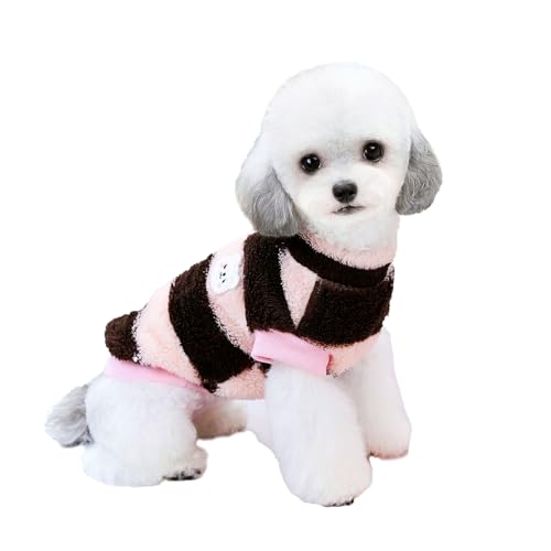 DOPI Hund Winter Warme Kleidung Gestreifte Weste Niedlich Kleine Bär Muster Plüsch Pullover (Schwarz Rosa, Small) von DOPI