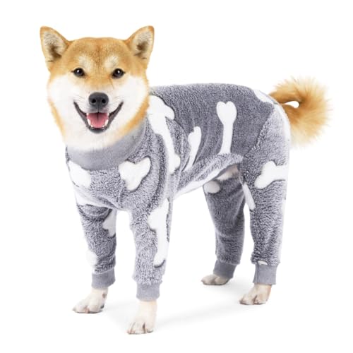 DOPI Hunde-Pyjama, 4 Beine, Overall für mittelgroße und große Hunde, Knochen-Mond-Muster, warmer Jumpsuit, Mantel, Hundekleidung (Größe M, Grau) von DOPI