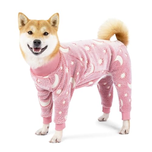 DOPI Hunde-Pyjama, 4 Beine, Overall für mittelgroße und große Hunde, Knochen-Mond-Muster, warmer Jumpsuit, Mantel, Hundekleidung (Größe M, Rosa) von DOPI