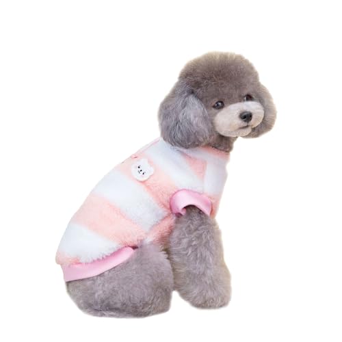 DOPI Hunde-Winter-warme Kleidung, gestreifte Weste, niedlicher kleiner Bärenmuster, Plüschpullover (Rosa, Größe M) von DOPI