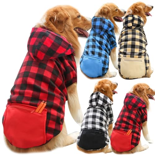 DOPI Wintermantel für große Hunde, kariert, Kapuzenjacke, wendbare Weste, kaltes Wetter, für Hunde und Katzen, Kleidung für mittelgroße und große Hunde, Labrador-Kleidung (Größe 3XL, Blau) von DOPI