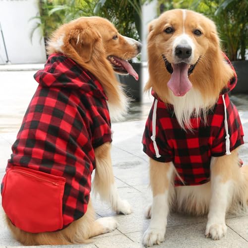 DOPI Wintermantel für große Hunde, kariert, Kapuzenjacke, wendbare Weste, kaltes Wetter, für Hunde und Katzen, Kleidung für mittelgroße und große Hunde, Labrador-Kleidung (Größe 3XL, Rot) von DOPI