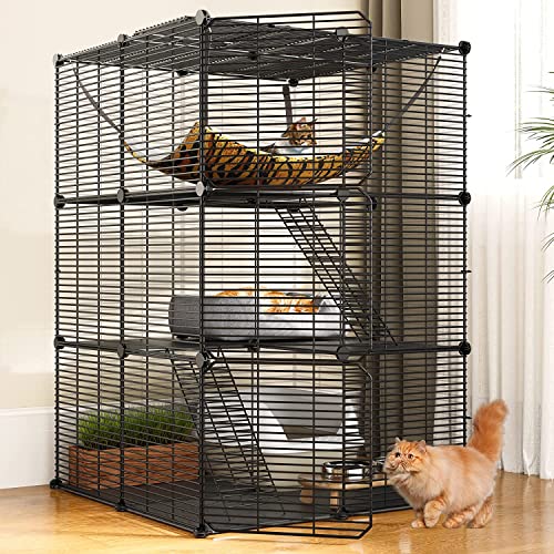 3-Stöckige Katzenkäfige Zum Selbermachen Für Den Innenbereich, Metall-Katzenlaufstall Mit Kostenloser Hängematte, Ideal Für 1-2 Katzen,Schwarz 3-Stöckige Katzenkäfige Zum Selbermachen Für Den Innenbereich, Metall-Katzenlaufstall Mit Kostenloser Hängematte, Ideal Für 1-2 Katzen,Schwarz von DOPORA